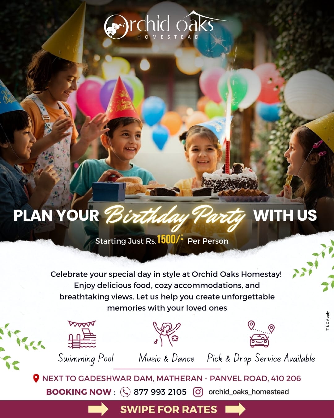 Birthday Party Venue at Orchid Oaks - Decorated party area with celebration amenities