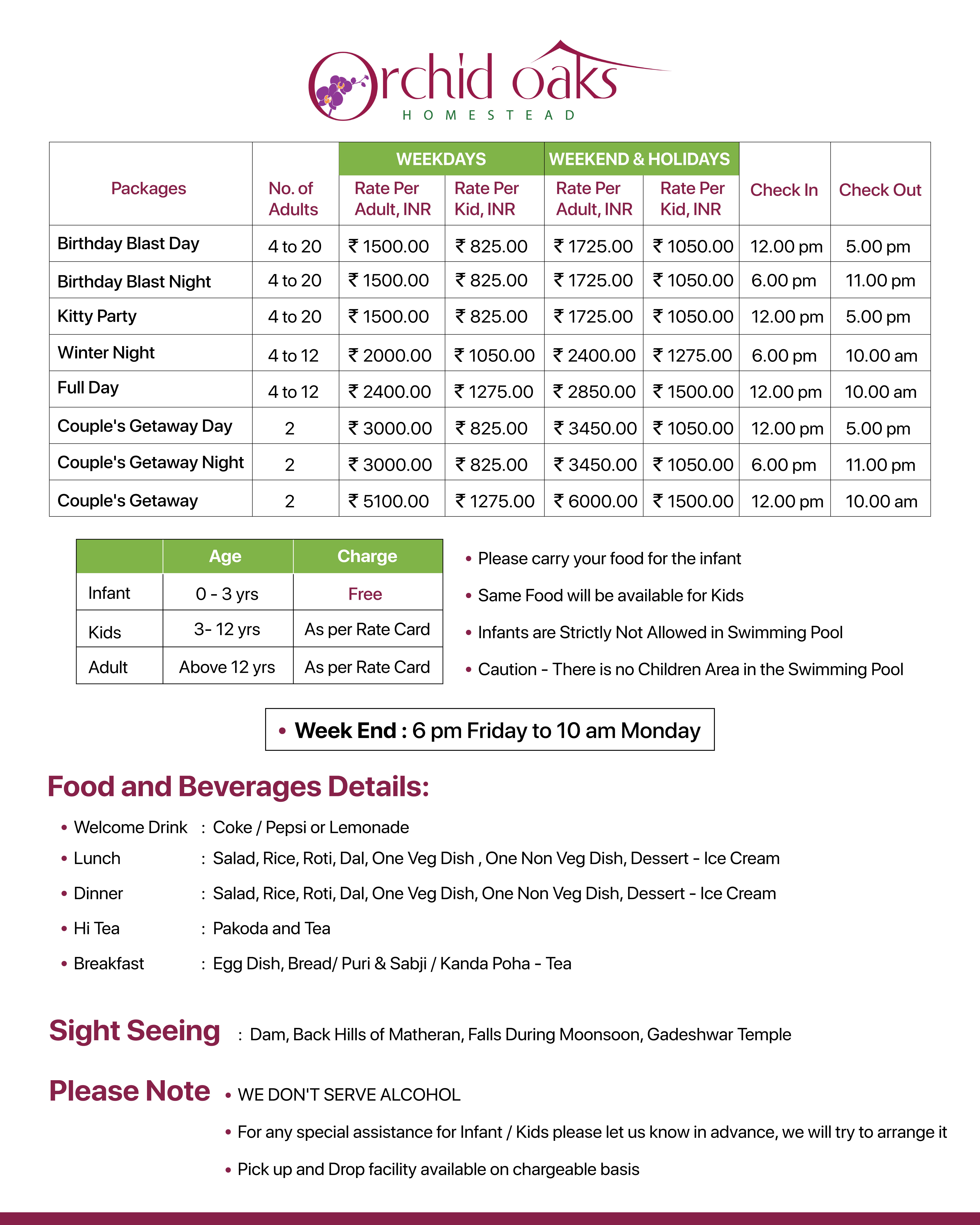 Event Rate Card of Orchid Oaks Homestead